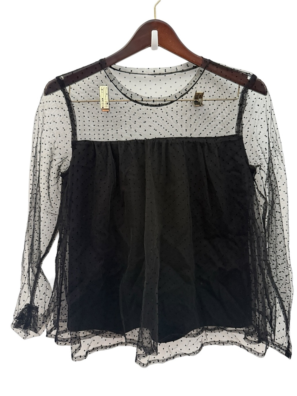 Banana Republic Sheer Polka Dot Long-Sleeve Black Top